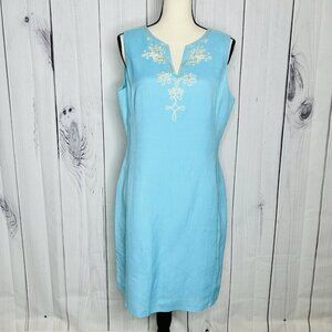 Jade Melody Tam Sleeveless Embroidered Dress Turquoise Gold Sz L V-Neck